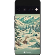 Google Pixel 6 Pro Case Hülle - Silikon schwarz Vintage Schneebedeckter Berg Iglu