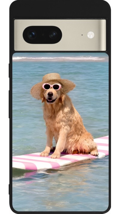 Coque Google Pixel 7 - Silicone rigide noir Summer Dog on Paddle