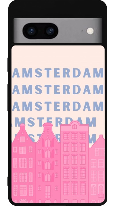 Google Pixel 7a Case Hülle - Silikon schwarz Amsterdam Pink Print