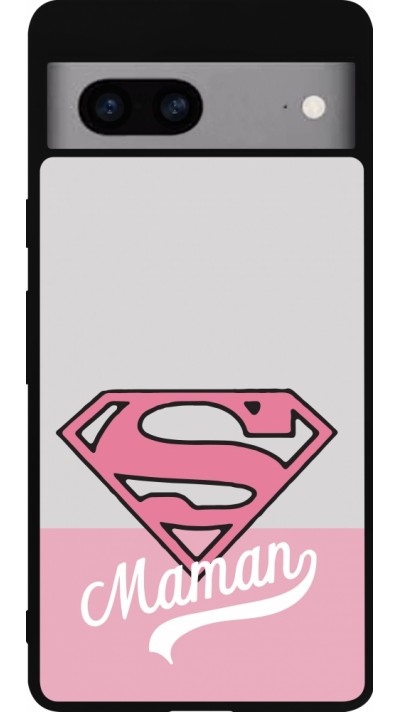 Google Pixel 7a Case Hülle - Silikon schwarz Mom 2024 Super hero maman