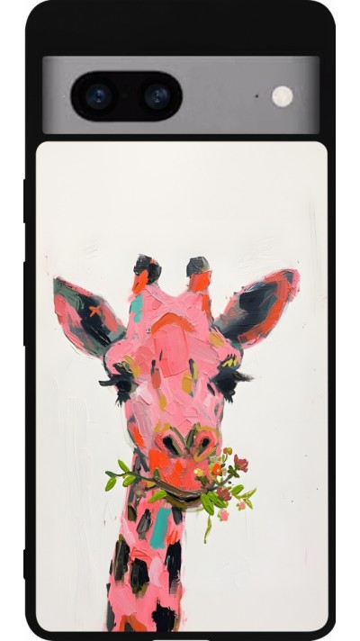 Coque Google Pixel 7a - Silicone rigide noir Pink Girafe Paint