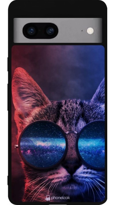 Google Pixel 7a Case Hülle - Silikon schwarz Red Blue Cat Glasses