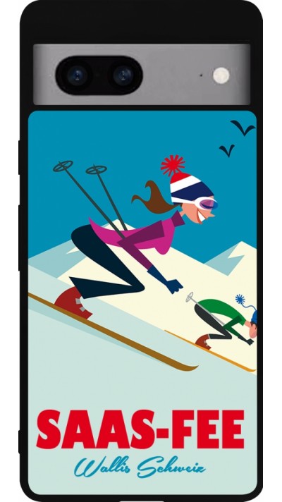 Google Pixel 7a Case Hülle - Silikon schwarz Saas-Fee Ski Downhill