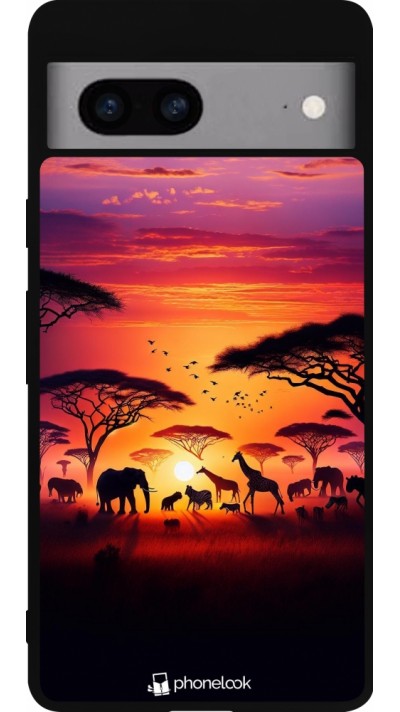 Coque Google Pixel 7a - Silicone rigide noir Safari sunset wildlife