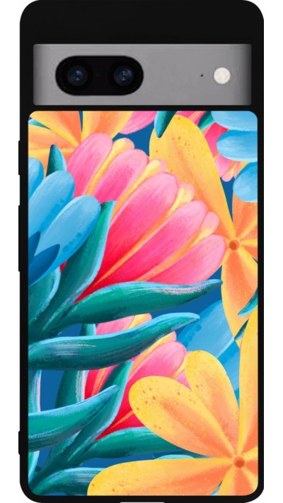 Google Pixel 7a Case Hülle - Silikon schwarz Spring 23 colorful flowers