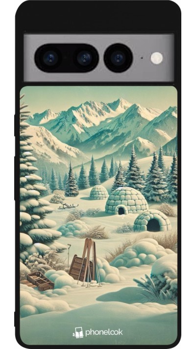 Google Pixel 7 Pro Case Hülle - Silikon schwarz Vintage Schneebedeckter Berg Iglu