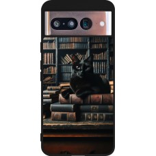 Google Pixel 8 Case Hülle - Silikon schwarz Katze Bücher dunkel