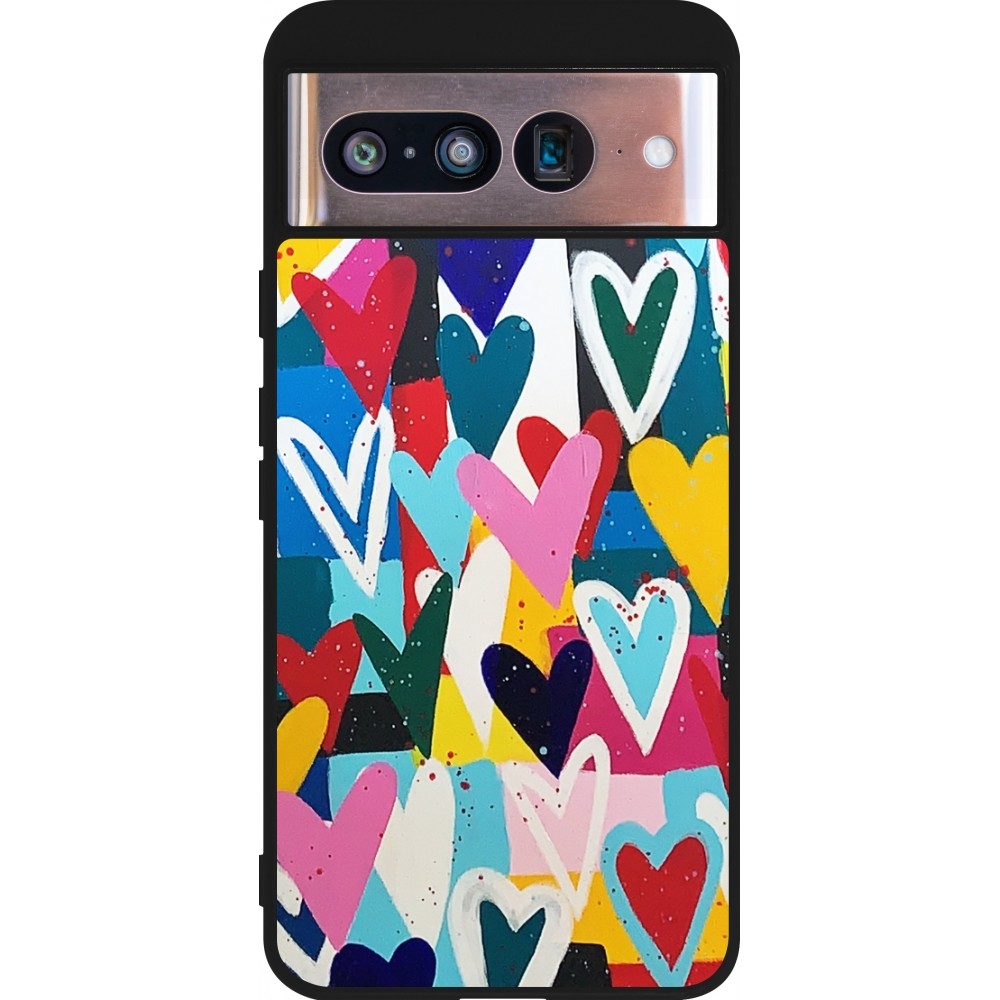 Google Pixel 8 Case Hülle - Silikon schwarz Joyful Hearts