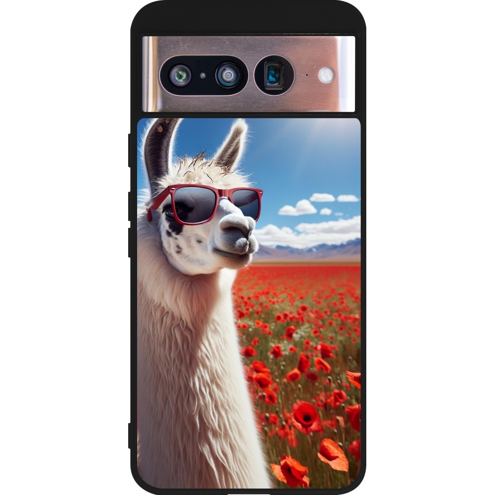 Google Pixel 8 Case Hülle - Silikon schwarz Lama Chic in Mohnblume