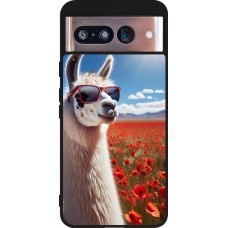 Google Pixel 8 Case Hülle - Silikon schwarz Lama Chic in Mohnblume