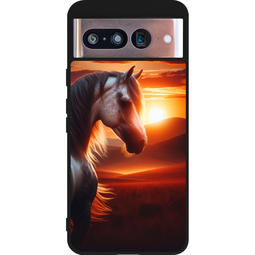 Google Pixel 8 Case Hülle - Silikon schwarz Majestätischer Sonnenuntergang Pferd