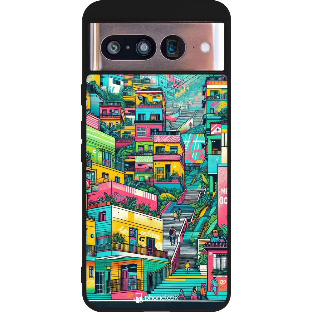 Google Pixel 8 Case Hülle - Silikon schwarz Medellin Comuna 13 Kunst