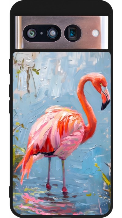 Google Pixel 8 Case Hülle - Silikon schwarz Paint Flamingo