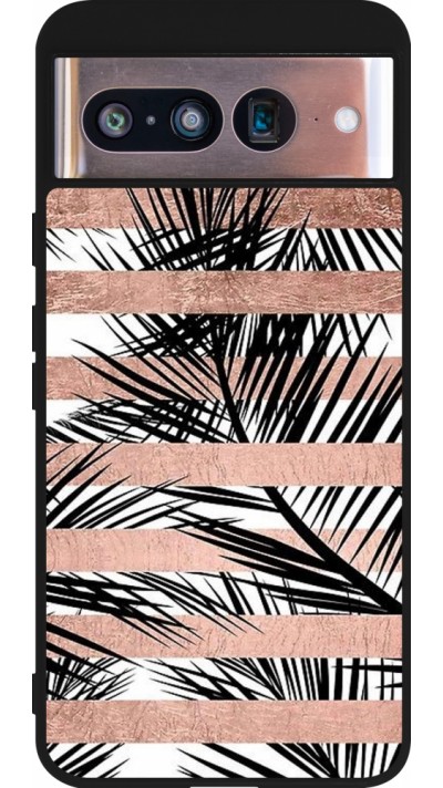 Google Pixel 8 Case Hülle - Silikon schwarz Palm trees gold stripes