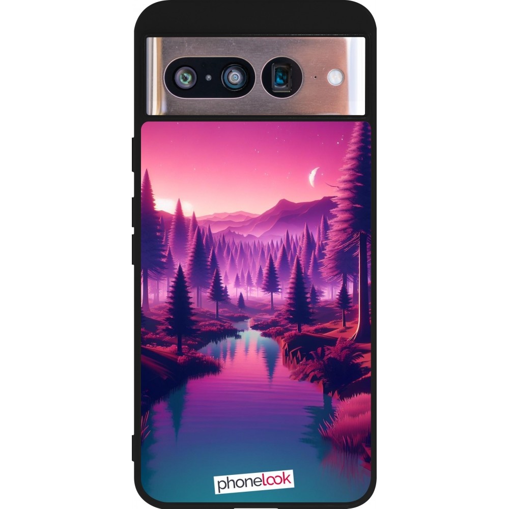 Google Pixel 8 Case Hülle - Silikon schwarz Lila-rosa Landschaft