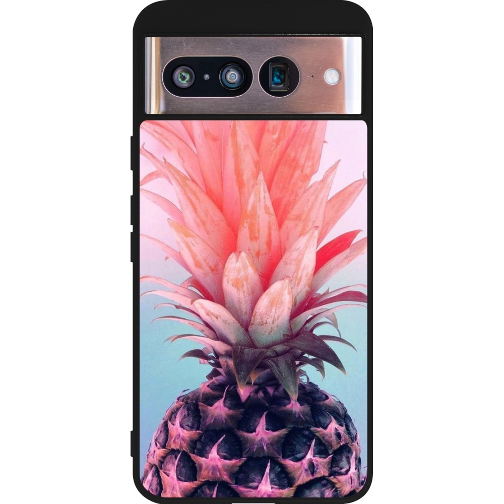 Google Pixel 8 Case Hülle - Silikon schwarz Purple Pink Pineapple