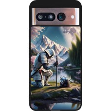 Google Pixel 8 Case Hülle - Silikon schwarz Samurai Katana Mond