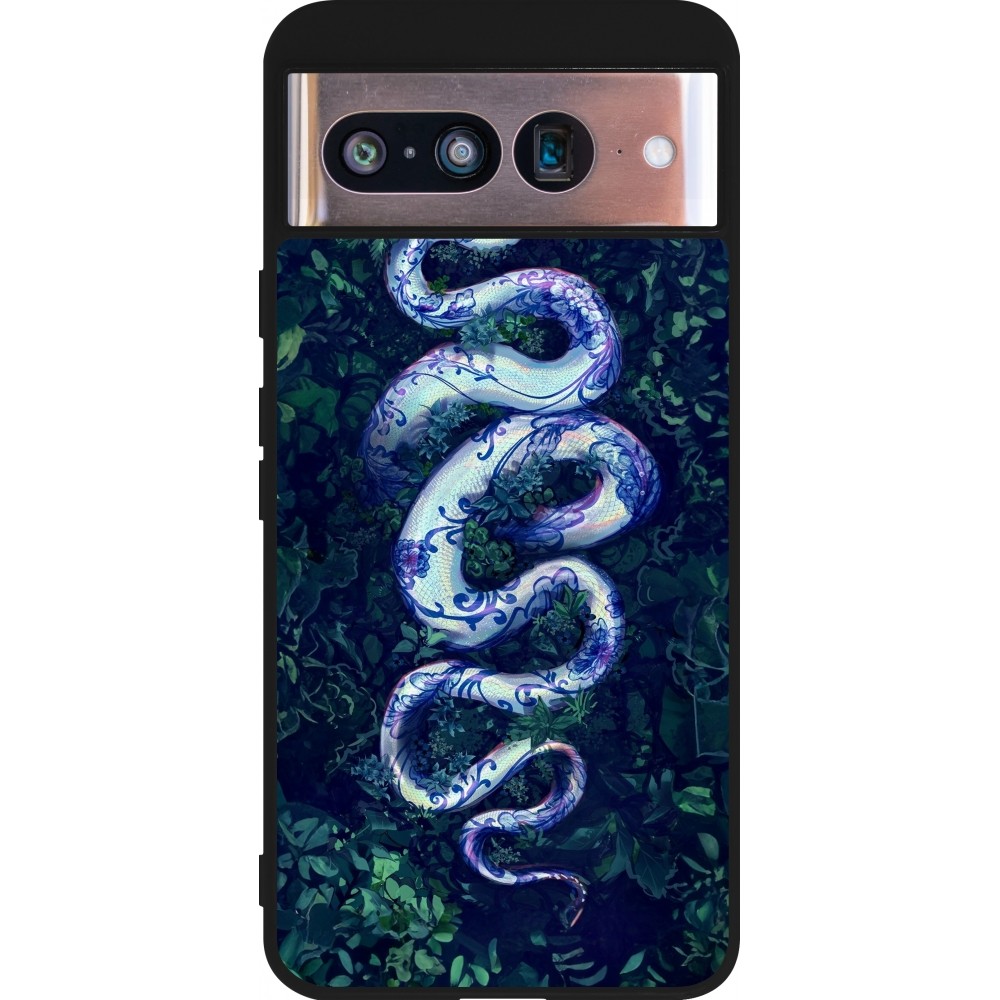 Google Pixel 8 Case Hülle - Silikon schwarz Snake Blue Anaconda