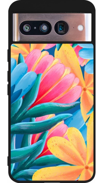 Google Pixel 8 Case Hülle - Silikon schwarz Spring 23 colorful flowers