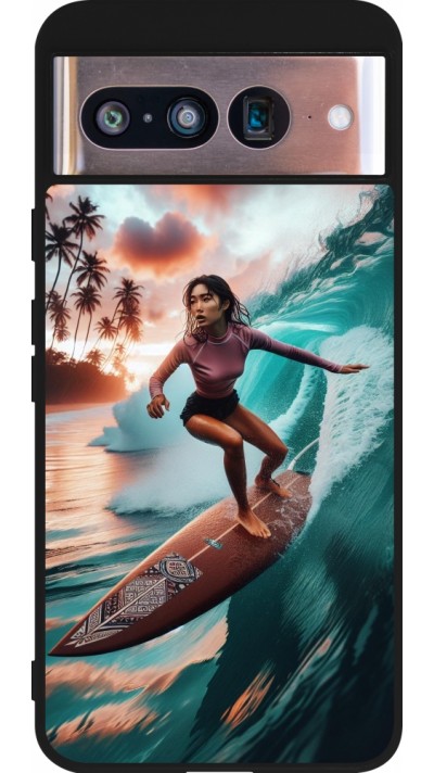 Google Pixel 8 Case Hülle - Silikon schwarz Surferin aus Bali