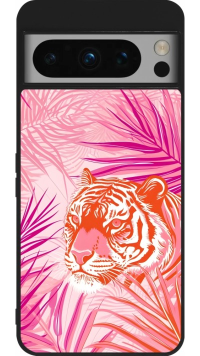 Google Pixel 8 Pro Case Hülle - Silikon schwarz Tiger Palmen rosa