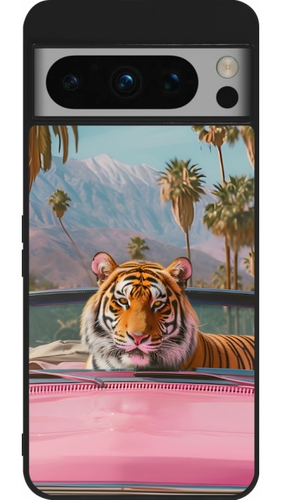 Google Pixel 8 Pro Case Hülle - Silikon schwarz Tiger Auto rosa