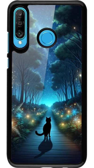 Huawei P30 Lite Case Hülle - Schwarze Katze Spaziergang