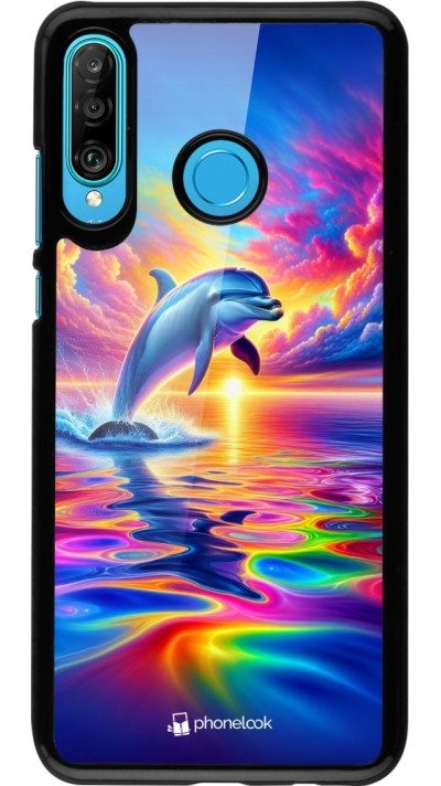 Huawei P30 Lite Case Hülle - Glücklicher Regenbogen-Delfin