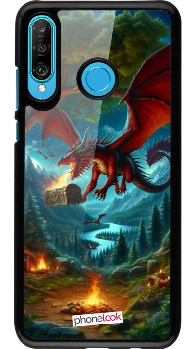 Huawei P30 Lite Case Hülle - Drache Fliegend Wald Schatz