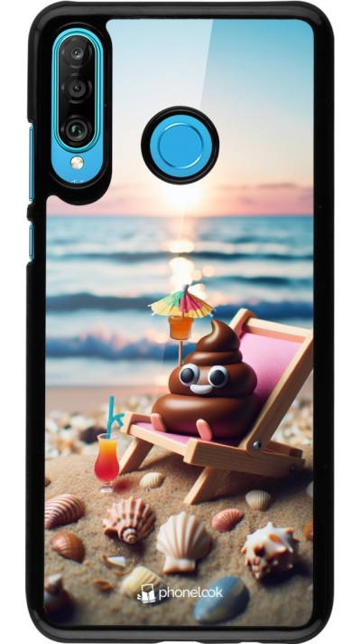 Huawei P30 Lite Case Hülle - Kackhaufen Emoji auf Liegestuhl