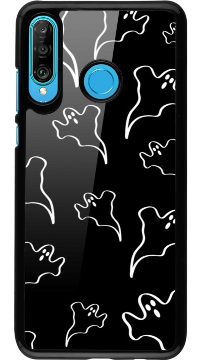 Huawei P30 Lite Case Hülle - Halloween 2024 black and white ghosts