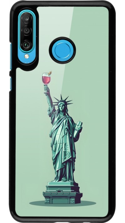 Huawei P30 Lite Case Hülle - Freiheitsstatue mit einem Glas Wein