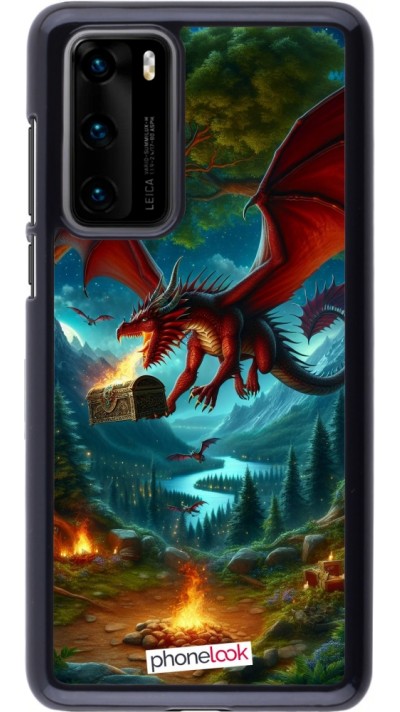 Huawei P40 Case Hülle - Drache Fliegend Wald Schatz