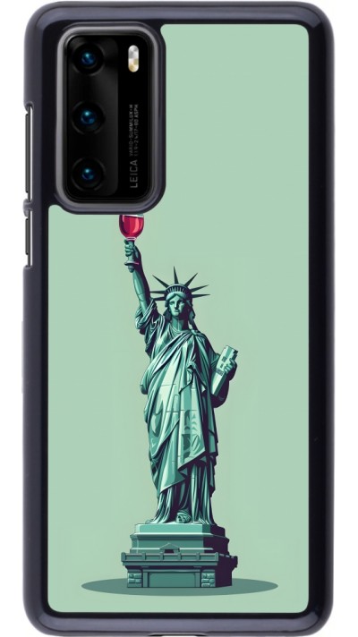 Huawei P40 Case Hülle - Freiheitsstatue mit einem Glas Wein