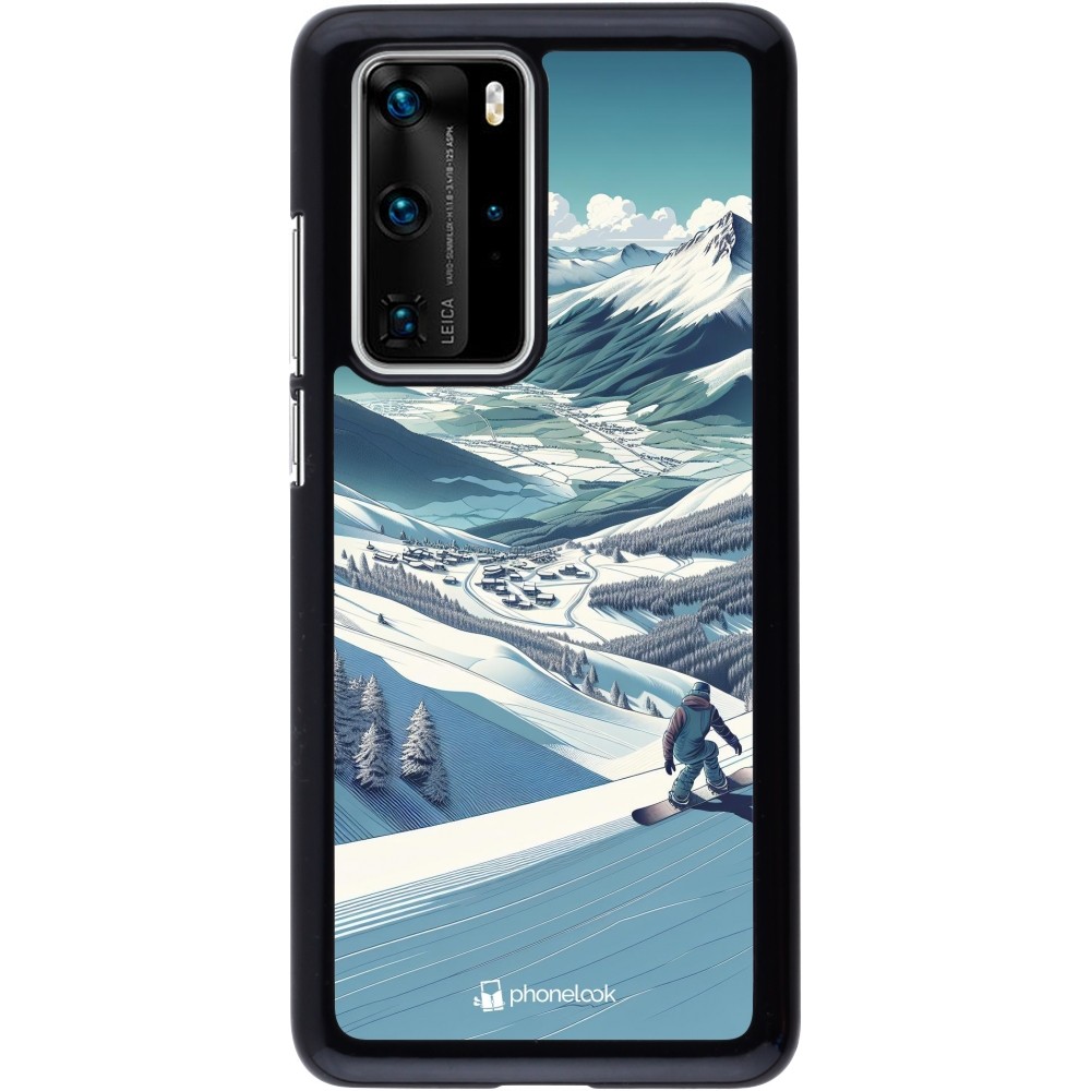 Huawei P40 Pro Case Hülle - Snowboarder Berg