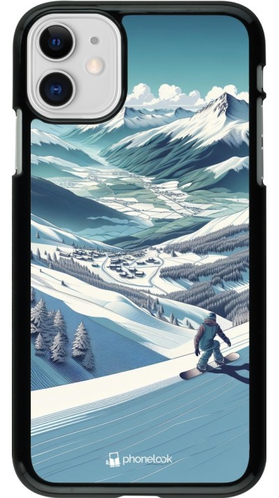 iPhone 11 Case Hülle - Snowboarder Berg