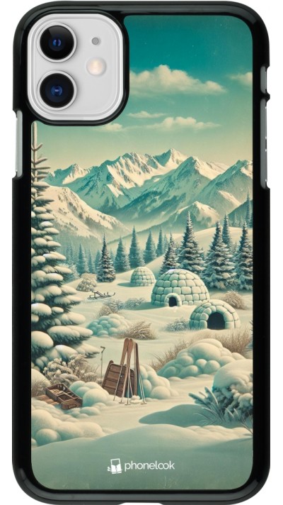 iPhone 11 Case Hülle - Vintage Schneebedeckter Berg Iglu