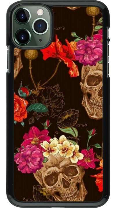 Hülle iPhone 11 Pro Max - Skulls and flowers