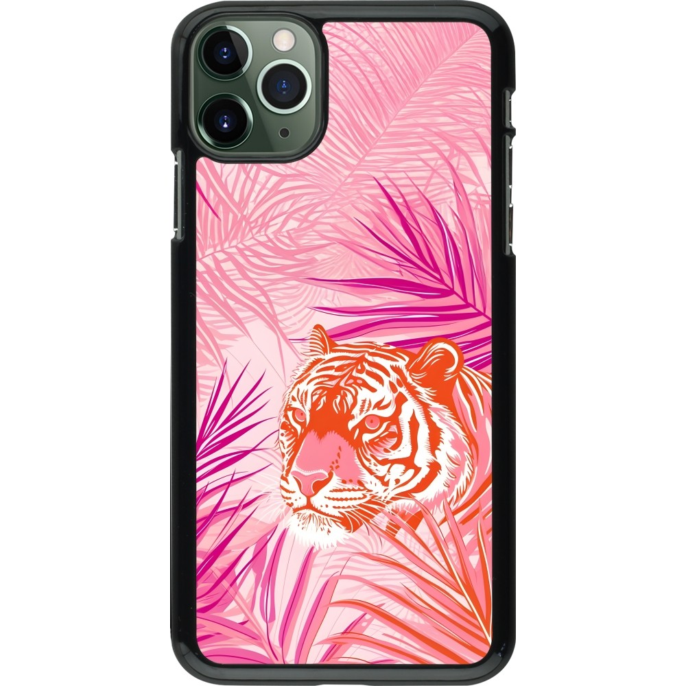 iPhone 11 Pro Max Case Hülle - Tiger Palmen rosa