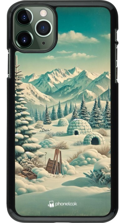 iPhone 11 Pro Max Case Hülle - Vintage Schneebedeckter Berg Iglu