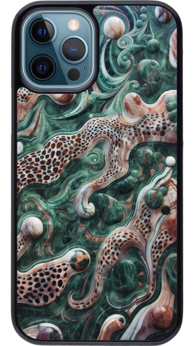 iPhone 12 / 12 Pro Case Hülle - Grüner Marmor und abstrakter Leopard