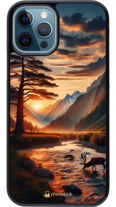 iPhone 12 / 12 Pro Case Hülle - Tal Sonnenuntergang Hirsch Baum