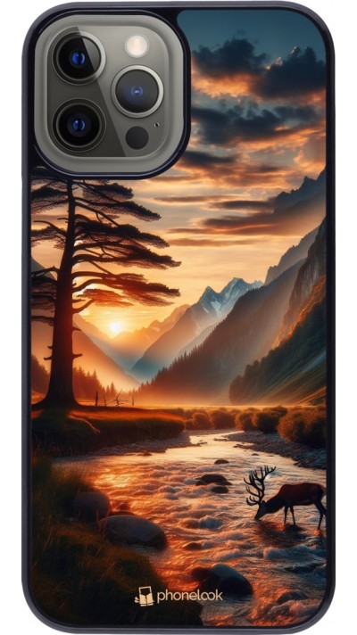 iPhone 12 Pro Max Case Hülle - Tal Sonnenuntergang Hirsch Baum