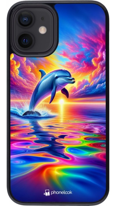 iPhone 12 mini Case Hülle - Glücklicher Regenbogen-Delfin