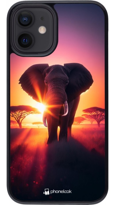 iPhone 12 mini Case Hülle - Elefant Sonnenaufgang Schönheit