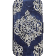 Hülle iPhone 13 mini - Wallet schwarz Cream Flower Moroccan