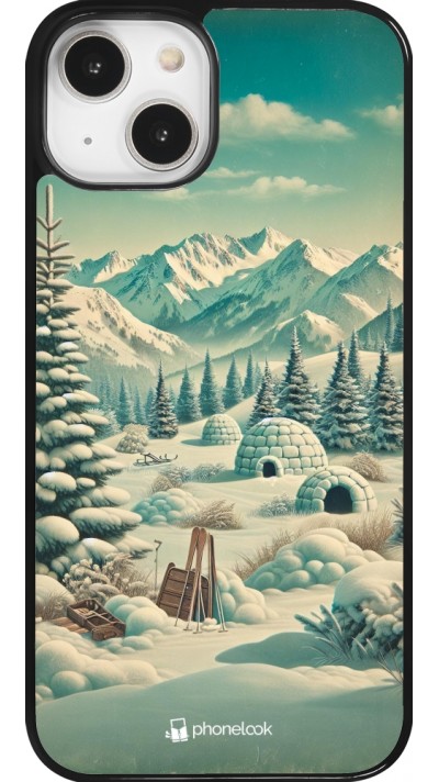 iPhone 14 Case Hülle - Vintage Schneebedeckter Berg Iglu