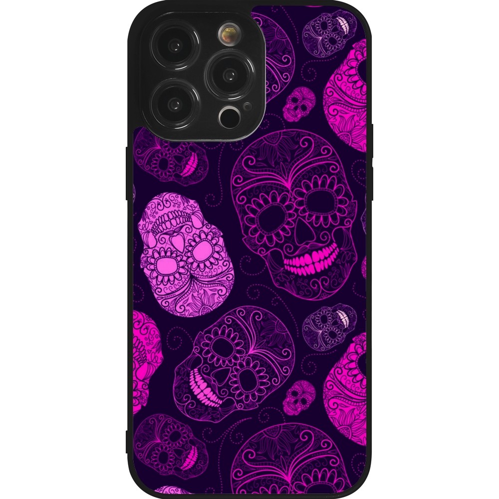 iPhone 14 Pro Max Case Hülle - Silikon schwarz Halloween 2023 pink skulls