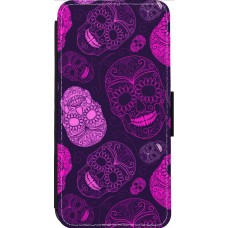 iPhone 14 Pro Max Case Hülle - Wallet schwarz Halloween 2023 pink skulls