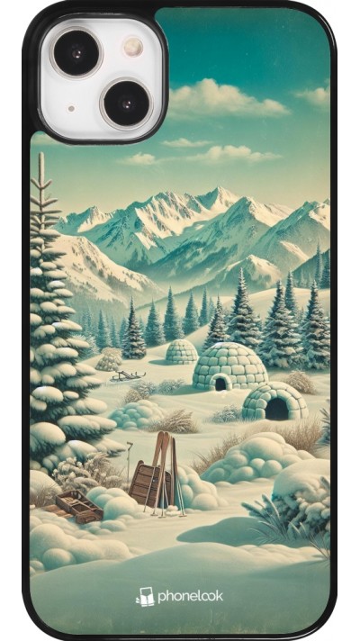 iPhone 14 Plus Case Hülle - Vintage Schneebedeckter Berg Iglu